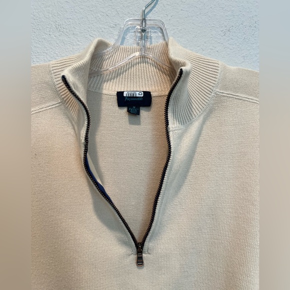 Faconnable Men’s Quarter Zip Sweater Cream Neutral Color Cotton Size M Pullover - Picture 5 of 10